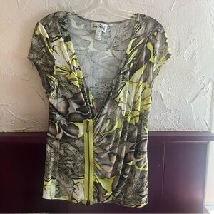 Joseph Ribkoff Artistic Yellow and Gray Blouse